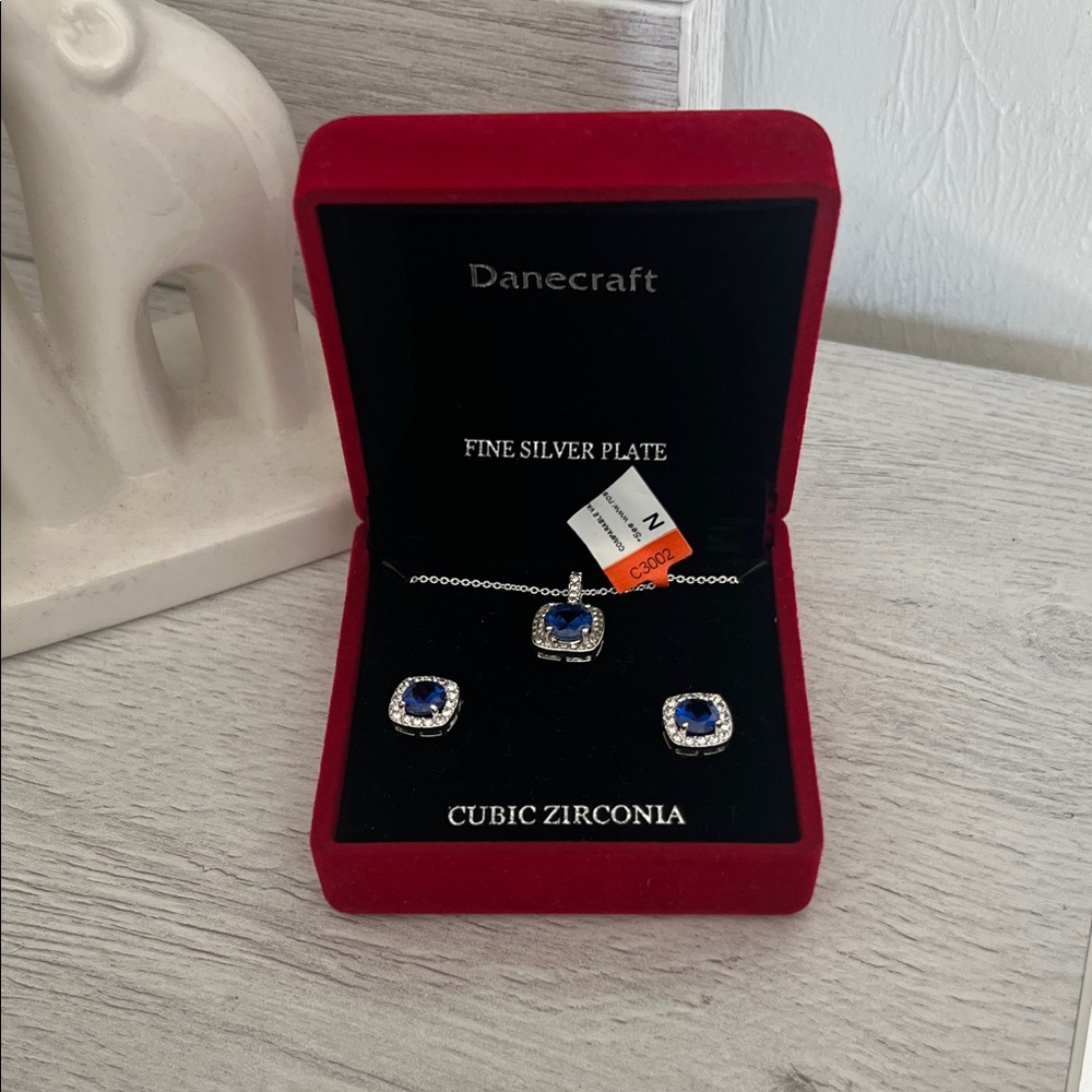 Craft Silver Necklace with Blue Cubic Zirconia